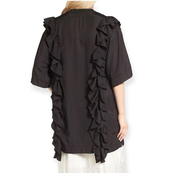 J KOO Black Ruffle Elongated Tee T-Shirt Top Mini Dress K-POP Designer Runway XS - Picture 8 of 16